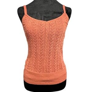 Ann Taylor Silk Blend Camisole S Coral Orange Pointelle Knit Chevron Boho Y2K
